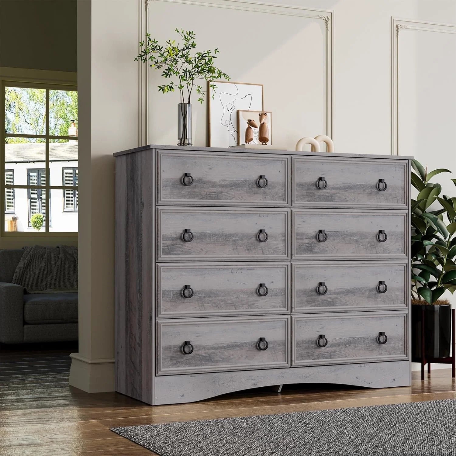 8 Drawer Dresser for Bedroom, Dresser TV Stand, Chest of Drawers for Storage and Organization, Gray