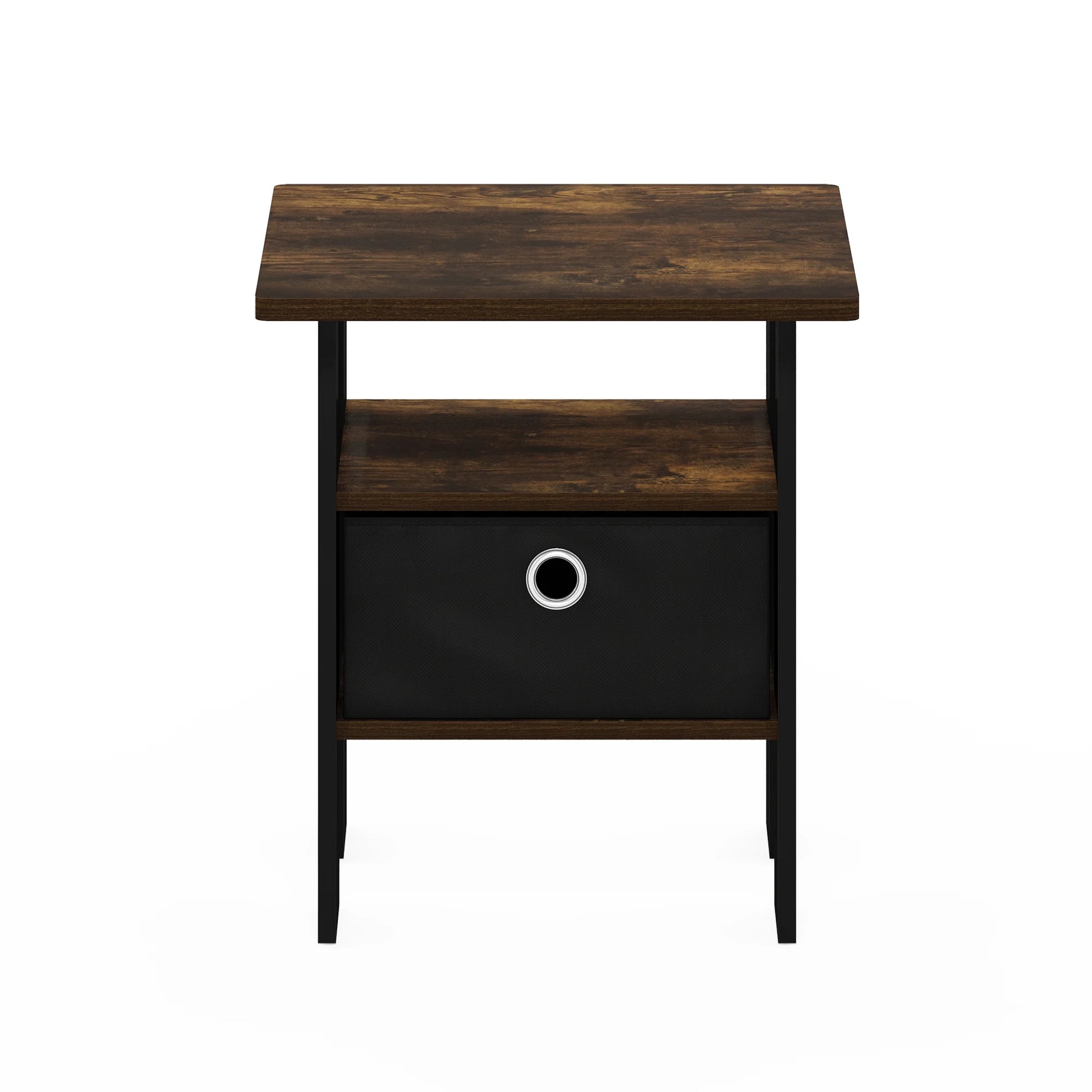Tidur Bedside Table Nightstand with Bin Drawer, Amber Pine/Black
