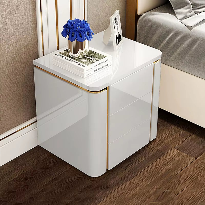 Luxury Wooden Storage 3-Drawer Bedside Cabinet Corner Table Hardware Black White Lacquer Bedside Table Huge Cabinet Nightstand