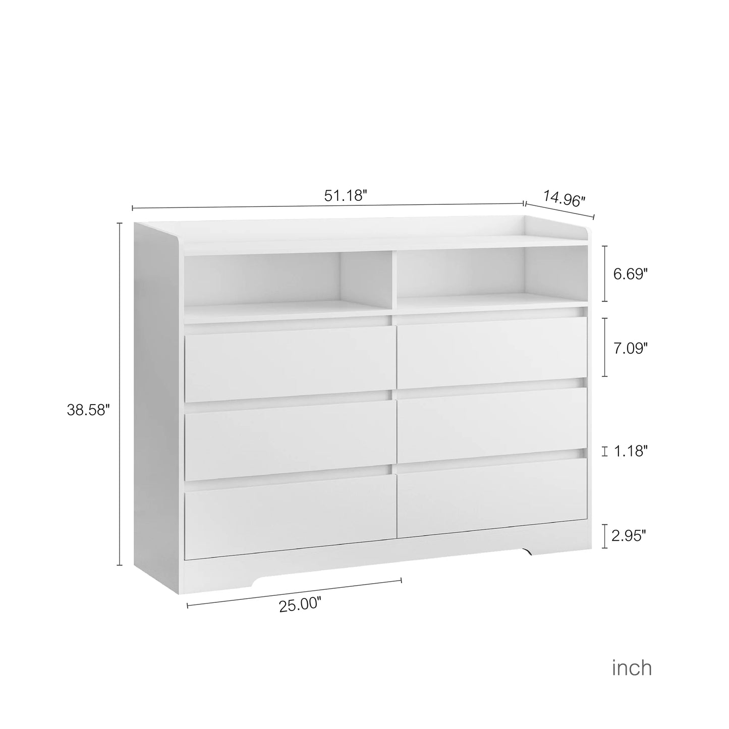 Modern Accent Chest of Drawers 6 Drawers Dresser for Bedroom Organizer with Led Light, White