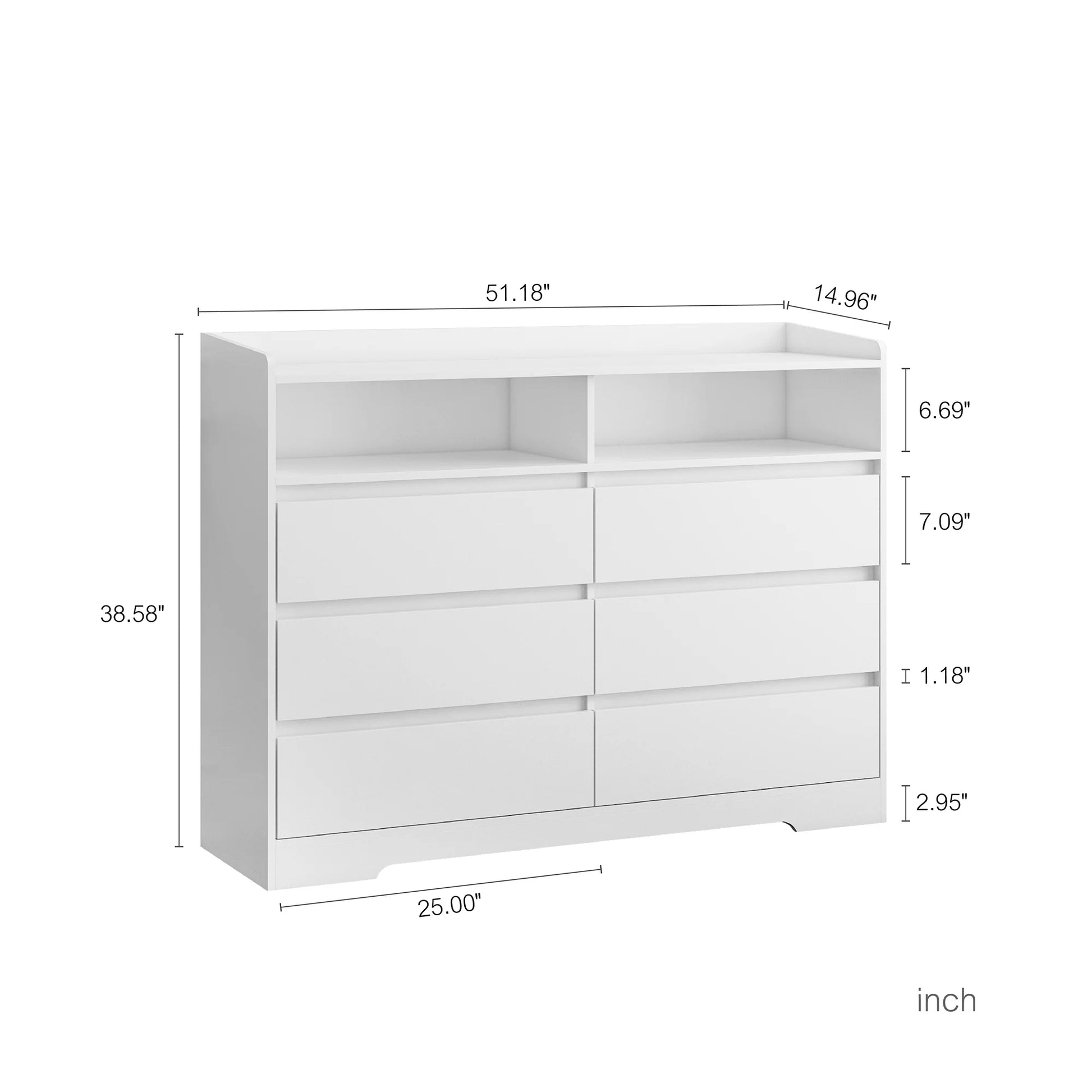 Modern Accent Chest of Drawers 6 Drawers Dresser for Bedroom Organizer with Led Light, White