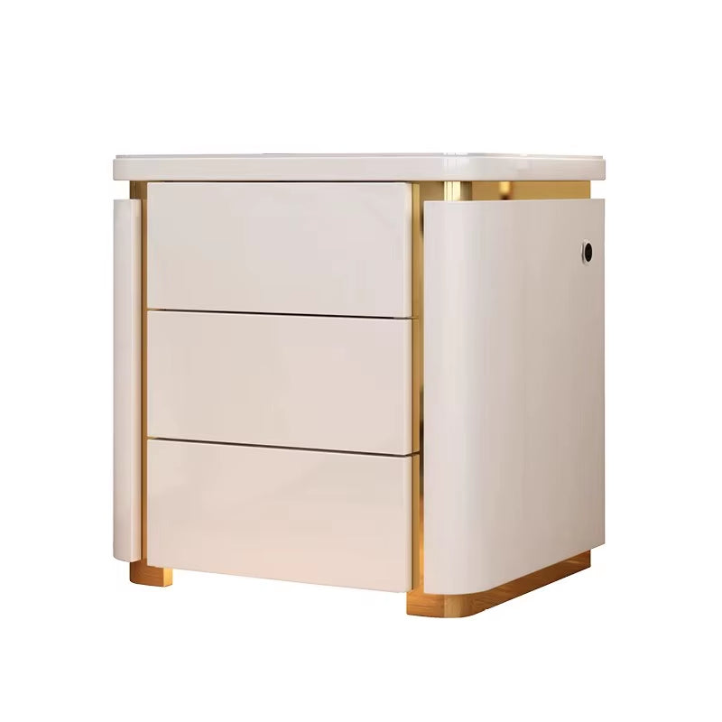 Luxury Wooden Storage 3-Drawer Bedside Cabinet Corner Table Hardware Black White Lacquer Bedside Table Huge Cabinet Nightstand