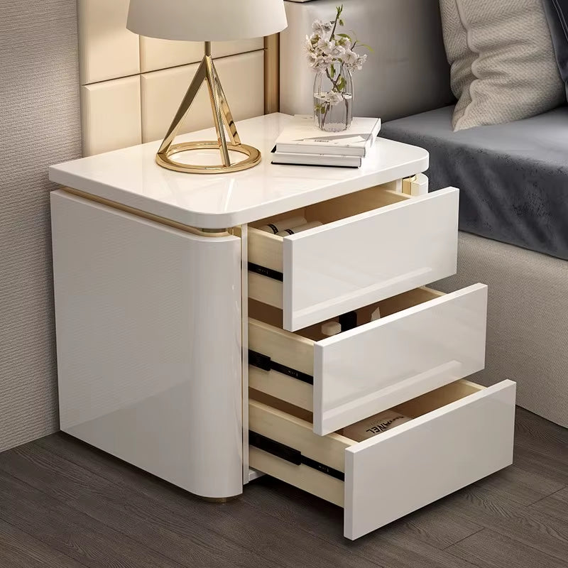 Luxury Wooden Storage 3-Drawer Bedside Cabinet Corner Table Hardware Black White Lacquer Bedside Table Huge Cabinet Nightstand