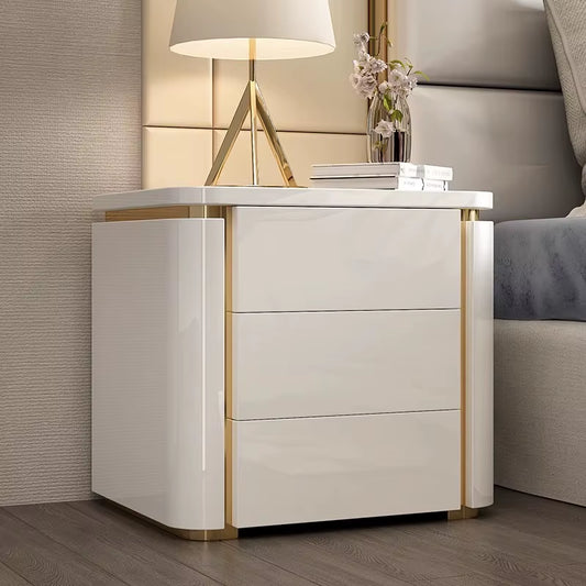 Luxury Wooden Storage 3-Drawer Bedside Cabinet Corner Table Hardware Black White Lacquer Bedside Table Huge Cabinet Nightstand