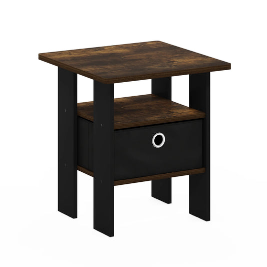 Tidur Bedside Table Nightstand with Bin Drawer, Amber Pine/Black