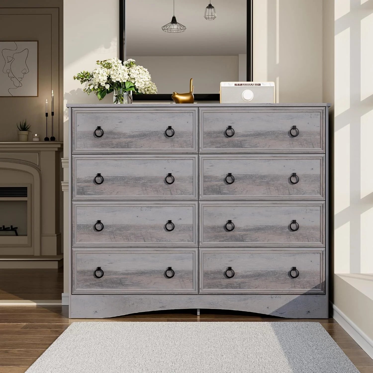 8 Drawer Dresser for Bedroom, Dresser TV Stand, Chest of Drawers for Storage and Organization, Gray