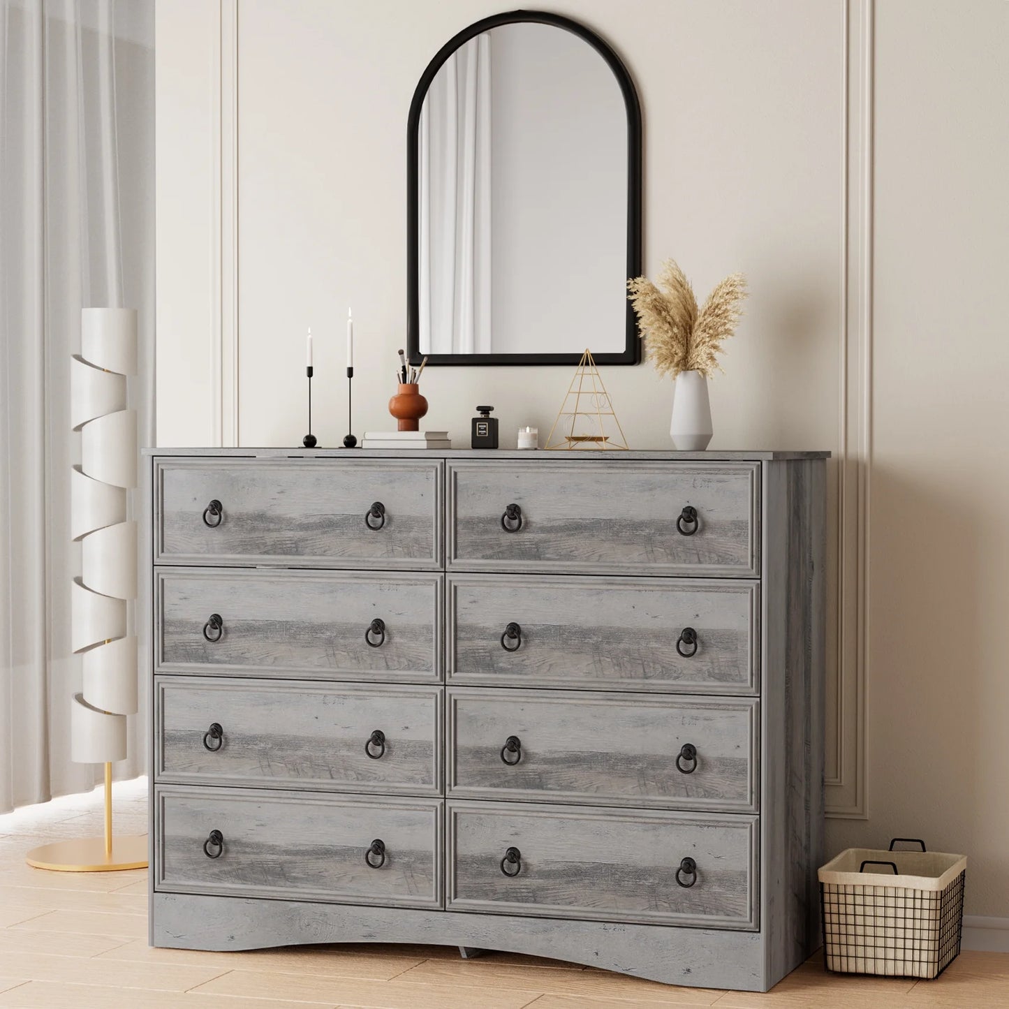 8 Drawer Dresser for Bedroom, Dresser TV Stand, Chest of Drawers for Storage and Organization, Gray