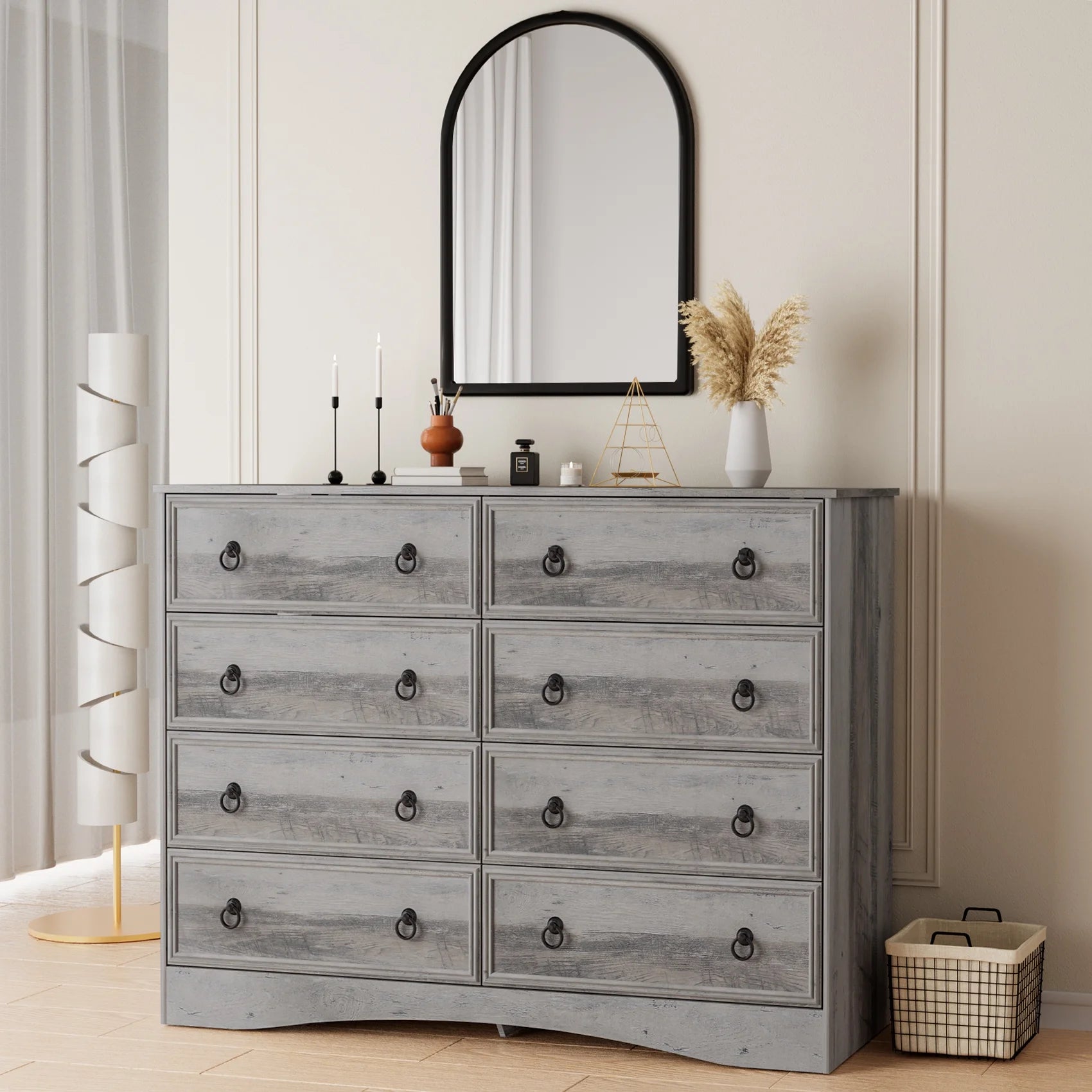 8 Drawer Dresser for Bedroom, Dresser TV Stand, Chest of Drawers for Storage and Organization, Gray