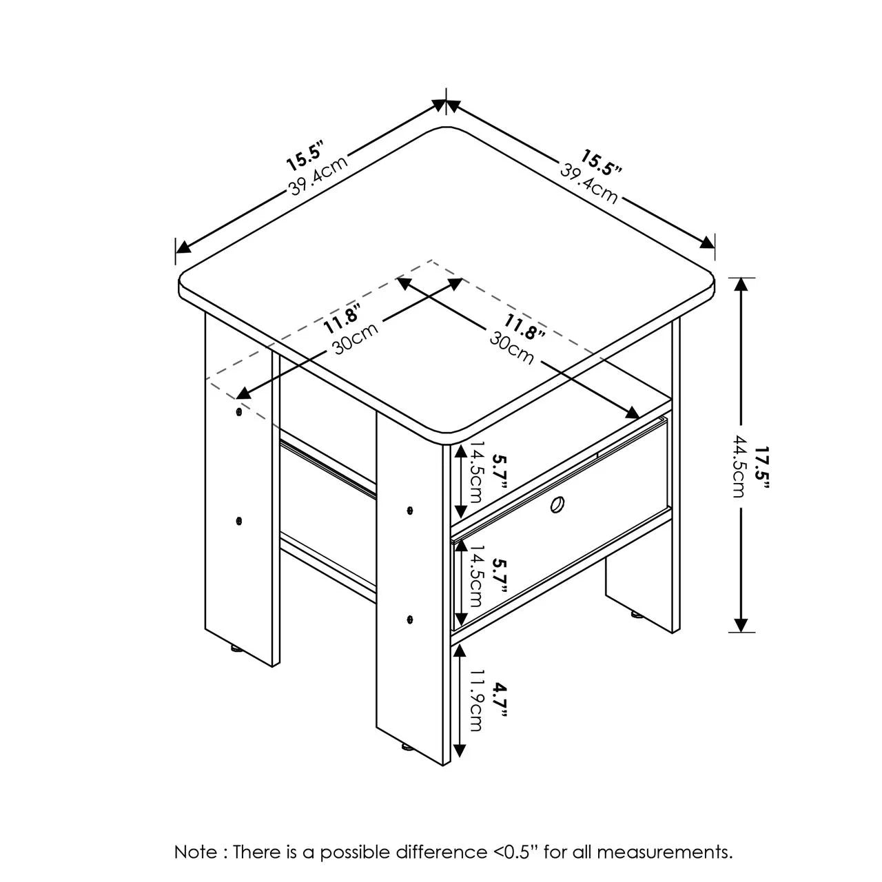 Tidur Bedside Table Nightstand with Bin Drawer, Amber Pine/Black